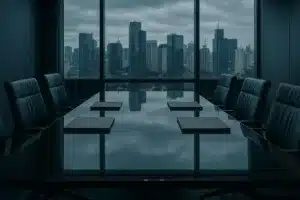 Sala de reunião corporativa em imagem editorial sobre o Grupo Fictor e o risco no crédito privado brasileiro.