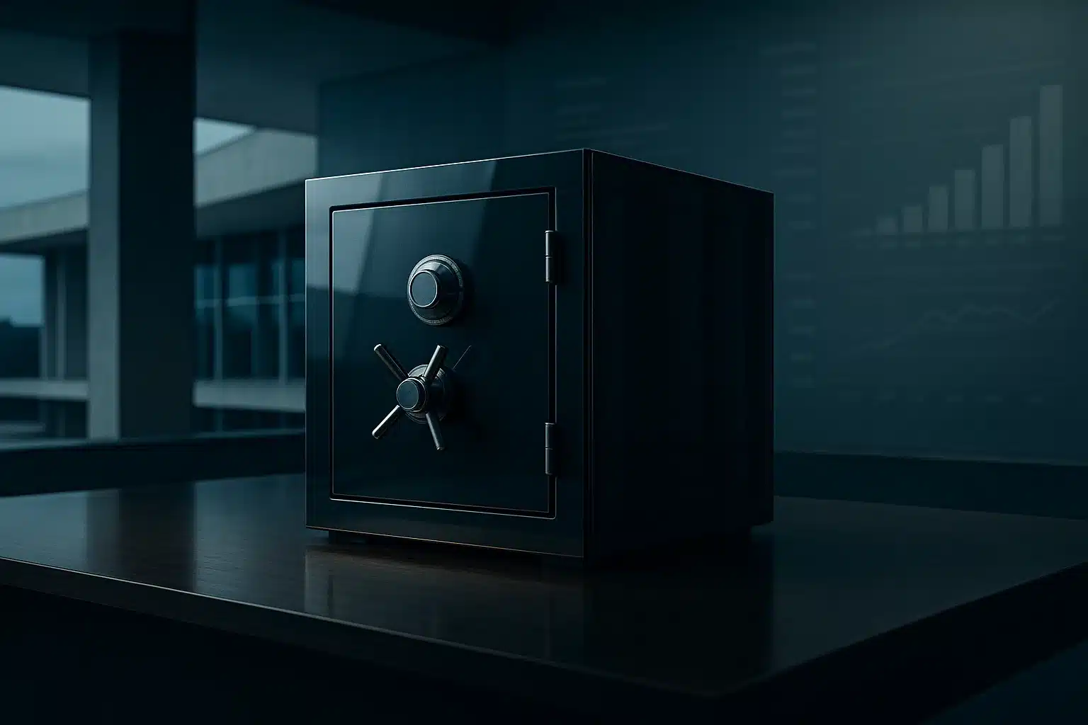 Cena editorial sofisticada com arquitetura de Brasília e um bloco de vidro escuro central sobre mesa financeira, sugerindo capitalização, liquidez e pressão sobre contas públicas.