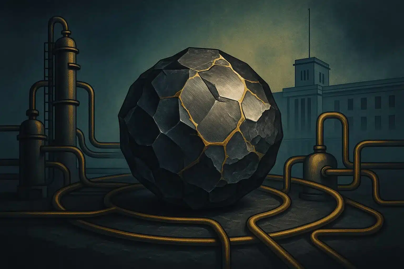 Composição editorial abstrata sobre minerais críticos, política industrial e disputa federal no Brasil.